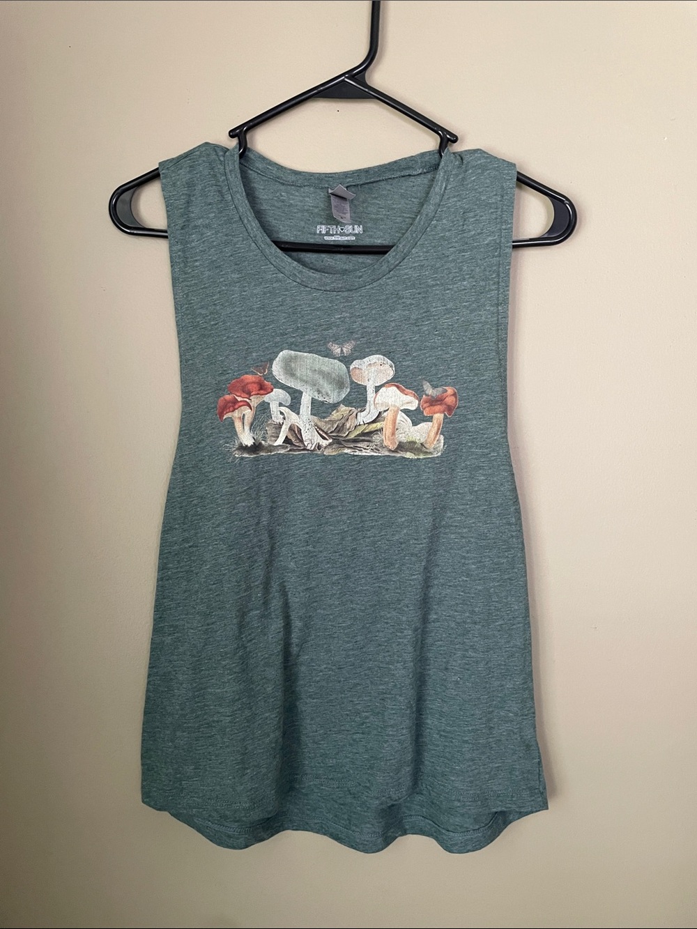 Fifth Sun Green Tank Top with Mushroom Graphic